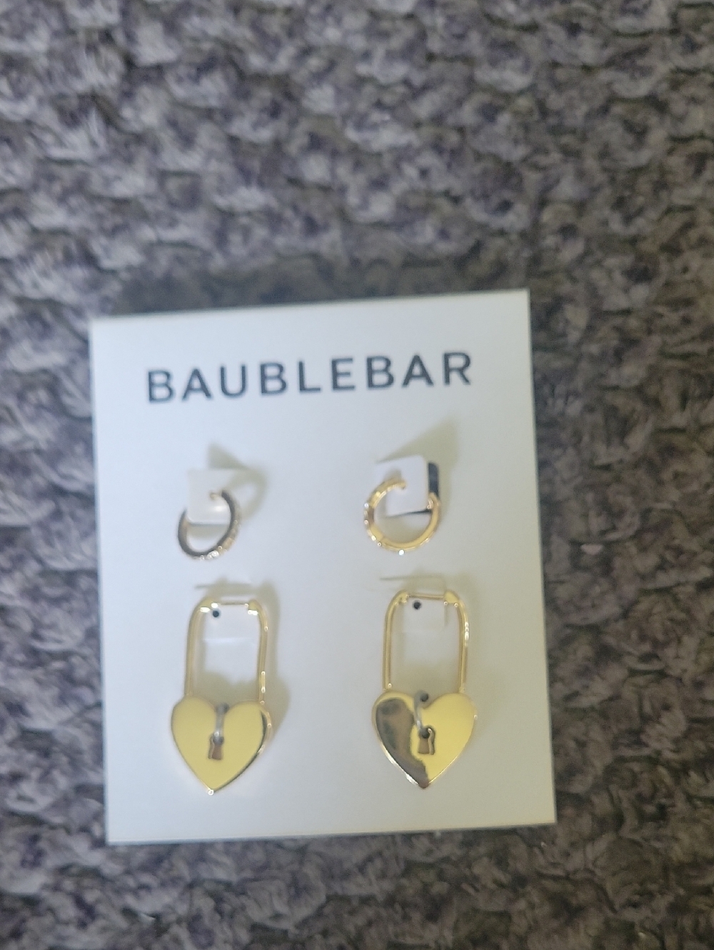 BaubleBar Gold Heart Lock Drop Earrings Set